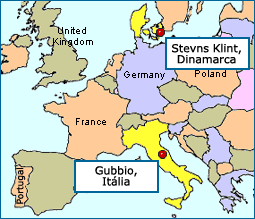 Gubbio, Itália e Stevns Klint, Dinamarca — locais que confirmaram a presença generalizada de uma anomalia de irídio