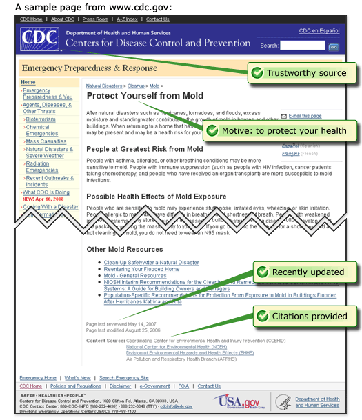 um exemplo de uma página retirada de www.cdc.gov